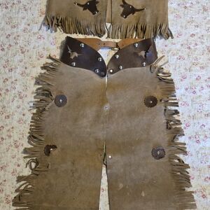 Kids Western Fringe Set in Brown